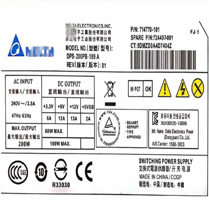 Блок питания для Asus CP5141 CP6130 CP1540 Mini 1U 200W источник питания GPS-200AB A DPS-200PB-189 A