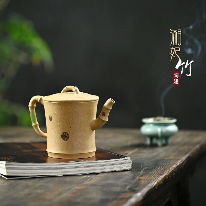 

Не очень приятный горшок] yixing известные мастера TaoJianQuan керамический чайник ручной работы грязь мелкий бамбук 370 см3