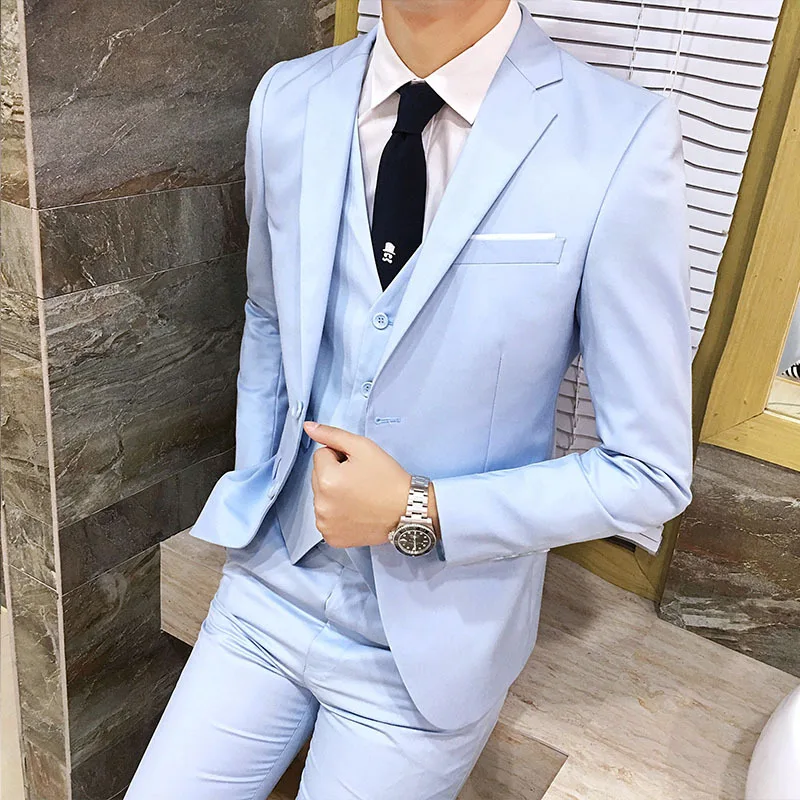 

Korean-style Slim Fit Suit Men Three-piece Set Business Small Suit Formal Wear Best Man Groom Marriage Formal Dress