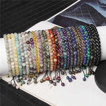 Trendy 100% Natural Stone 6MM Bead Braided Bracelet Quartzs Agat Obsidian Bracelets For Women Men Healing Reiki Handmade Jewelry