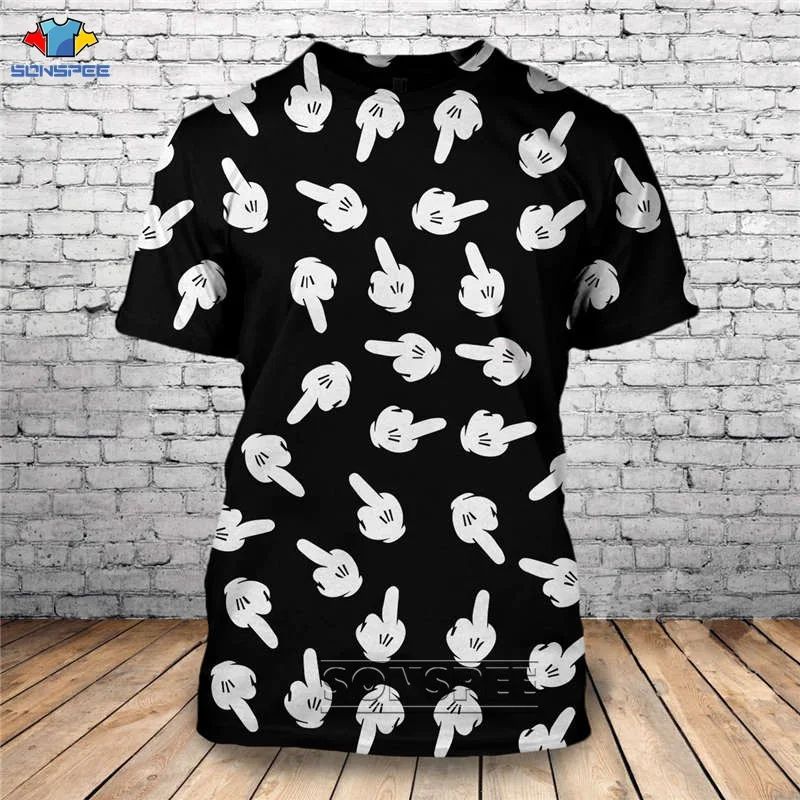 

SONSPEE Summer Customize Design Tees Middle Finger 3D Print Men Tops Unique Clothing Short Sleeve T shirt Women Drop Shipping