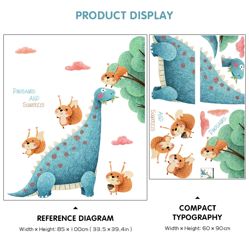 Dinosaur wall sticker corner stickers kids room decoration self-adhesive baby bedroom decor cartoon squirrels pattern home decor