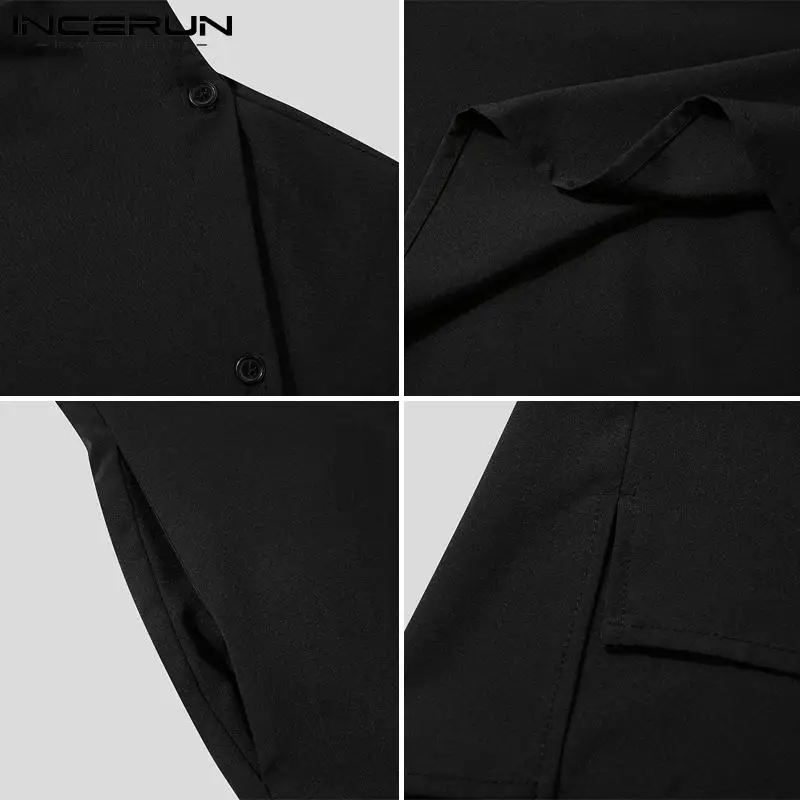 Men Casual Shirt Solid Color Turtleneck Half Sleeve Streetwear Camisa Masculina Fashion Button Up Personality Tops INCERUN men casual shirt