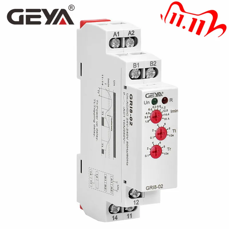 Реле GEYA GRI8 02 для мониторинга тока 240 А 16 переключения 24 В переменного/постоянного