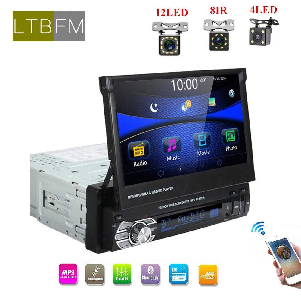 

LTBFM Autoradio 7" 1 Din Radio Car Mp5 Player Bluetooth Car Stereo Touch Screen Auto Audio Support Rear Camera Mirror Link