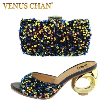 

2021 High Quality Spring New Arrivals Nigerian Women Shoes and Bag to Match in Black Color for Christamas Party