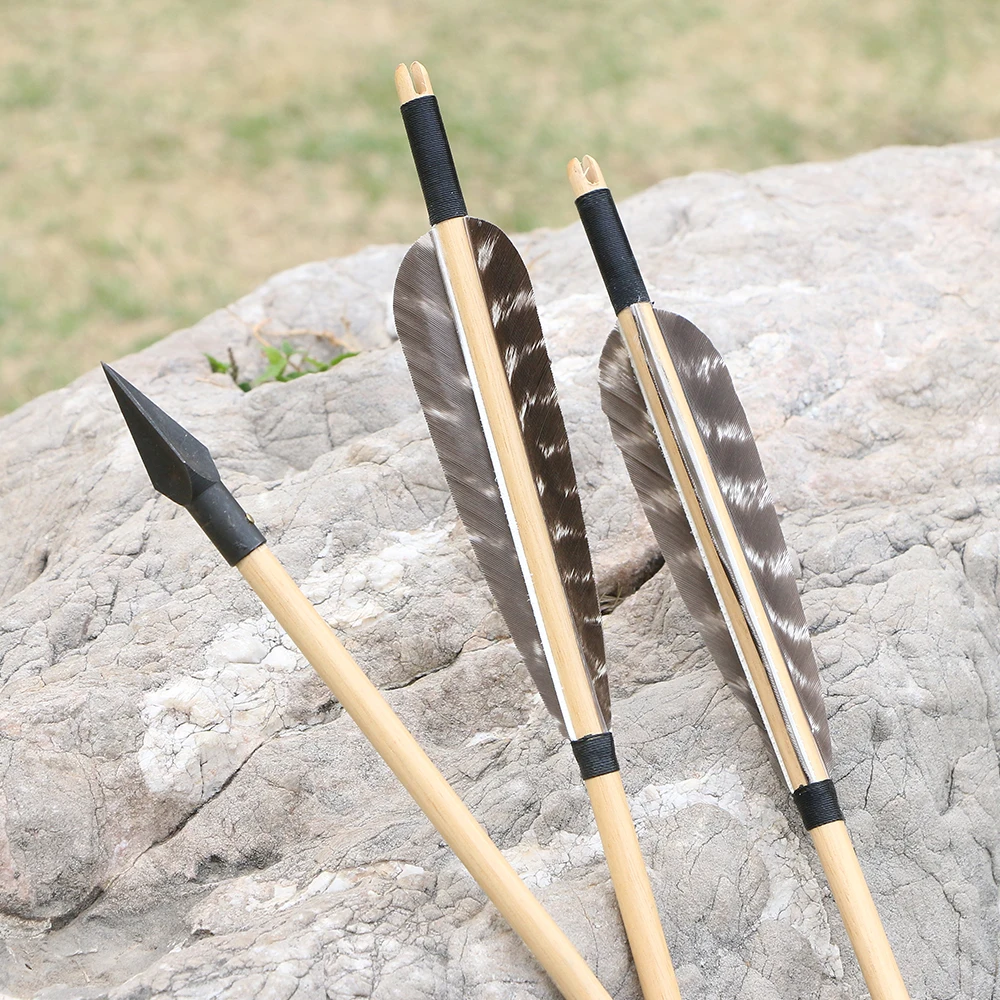 6Pcs 31/"Wooden Arrows OD 8mm w//Real Turkey Feathers For Archery Long Bow Hunting