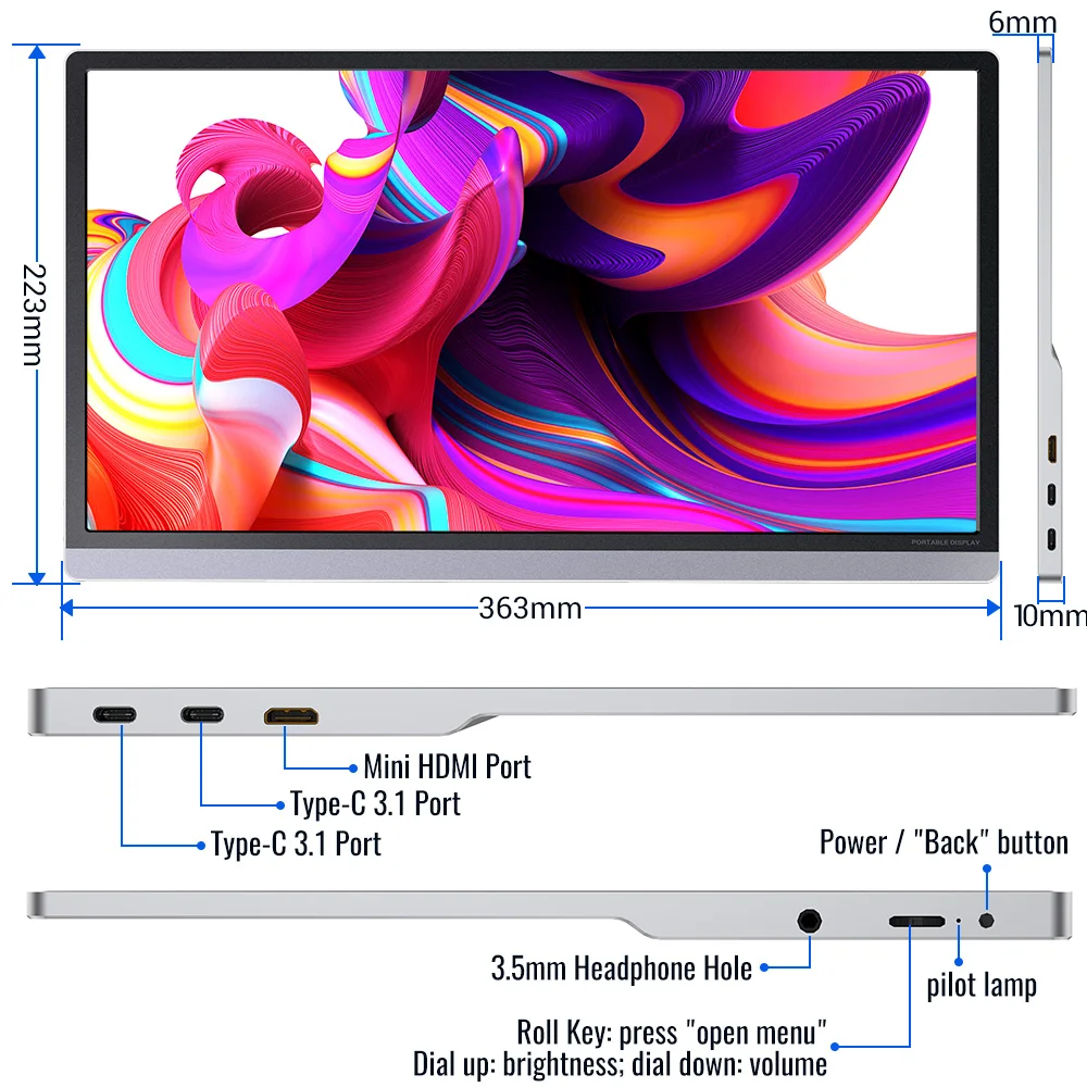 15.6 1080p USB 3.1 c ġ ũ ޴ , 1920x1080 HDR IPS ũ ÷, ̽ , Ps4 ġ Xbox Huawei