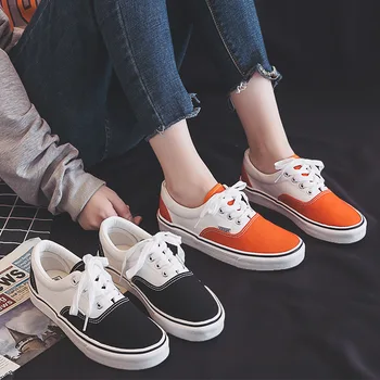 

Women Skateboard Shoes Mixed Colors Pure Color Classic Style Simple Flat Heel Lace Up Girl Trainers All Match Orange Shoes 35-40