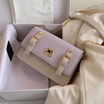 

Contrast color Square crossbody bag 2020 Fashion New Quality Leather Women's Designer Handbag Lock Chain Shoulder Messenger Bag