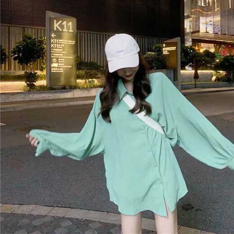 Casual Loose White Shirt Women Lantern Sleeve Blouse Fashion Lapel Oversized Top Shirts 3