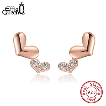 

Effie Queen Romantic Women Girl's Rose Gold Color 10mm Small Stud Earring with Red Heart Shape Earring Jewelry Gift EQE25