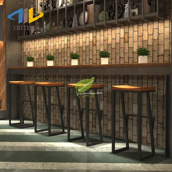 

Retro Bar Chair Wrought Iron Bar Stool Solid Wood Bar Stool Creative High Stool Leisure Bar Chair Front Coffee Chair