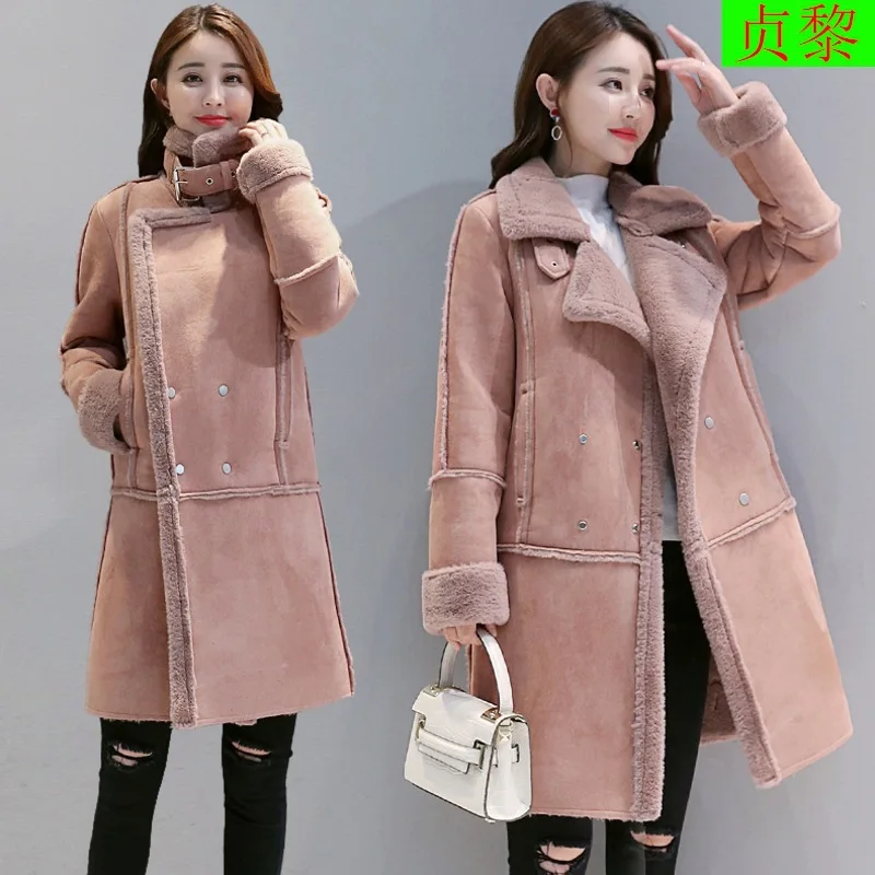 

Suede Coat 2018 New Style Winter WOMEN'S Dress Thick Warm Korean-style Mid-length Lambs Wool Cotton Coat Cotton-padded Clothes F