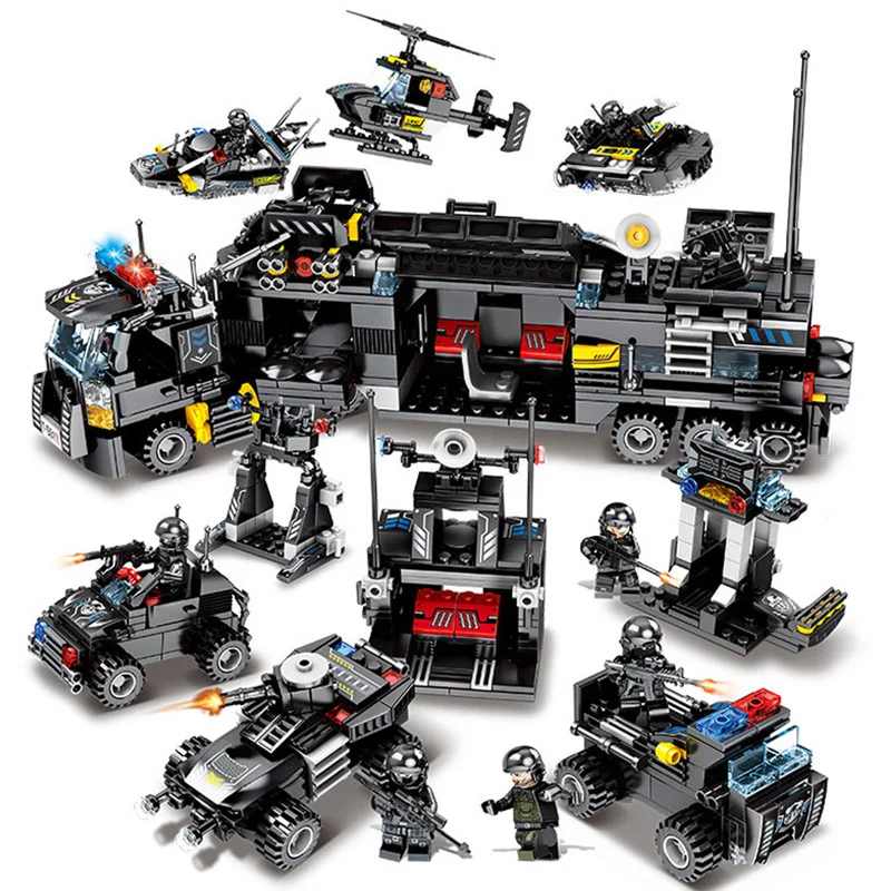 

750/695/486 Pcs City Police Station Car Building Blocks For City SWAT Team Truck House Blocks Technic Diy Toy For Boys Children