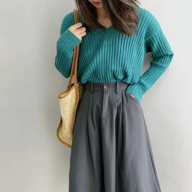 Autumn V Neck Base Sweater Knitted Fashion Womens Sweaters Winter Tops for Women Pullover Jumper Pull Femme Hiver Truien Dames | Женская