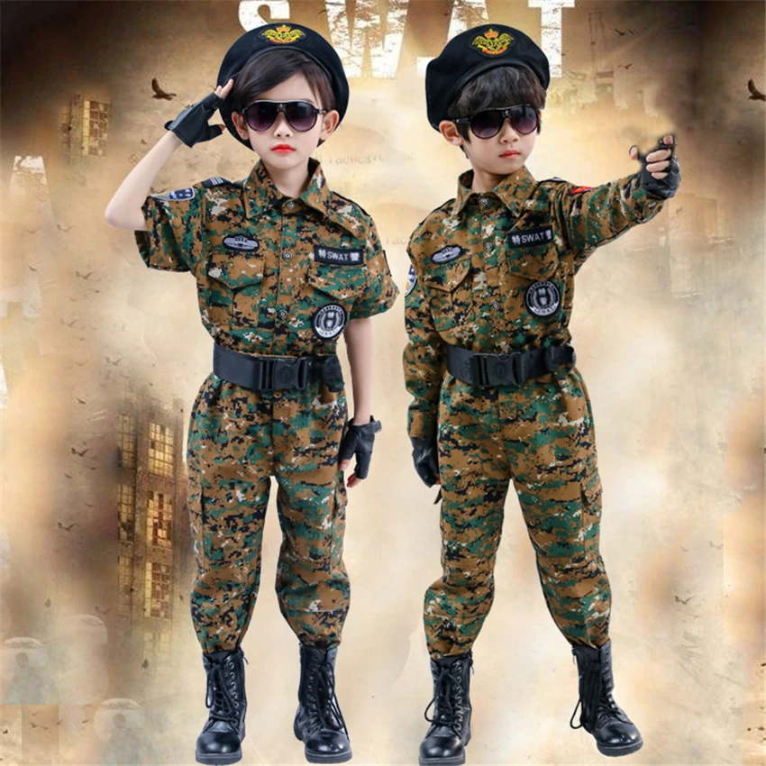 Cosplay Costume Bébé Garçon Fille Officier de police de la circulation Enfants  Policier militaire Uniforme Set Halloween Carnaval Fête Stage Vêtements Set  4