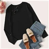SHEIN однотонная трикотажная Повседневная футболка с круглым вырезом в рубчик, женские футболки, Осенние офисные женские футболки с длинным рукавом, базовая форма