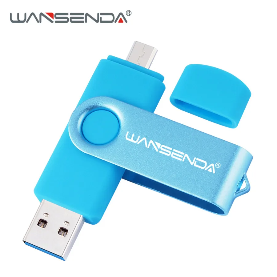 WANSENDA OTG USB флеш-накопитель USB 3,0 высокоскоростной флеш-накопитель 16 ГБ 32 ГБ 64 Гб 128 ГБ 256 ГБ Микро-флеш-накопитель USB флеш-накопитель - Цвет: Синий