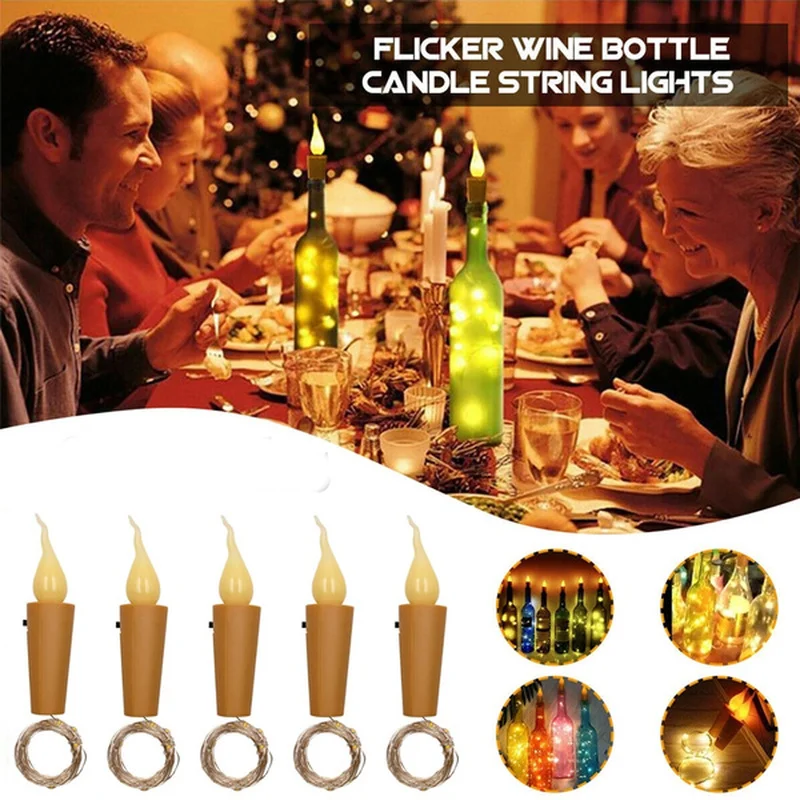 

LED Wine Stopper String Light Wine Bottle Light Flame Candle Cork Light Battery Powered for Wedding Holiday Party Decoration
