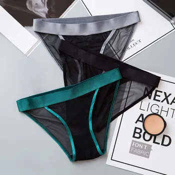 

European American Sexy Underwear Women's Lace Low Waist Seamless Ice Silk Hot Transparent Thin Breathable Mesh Thong lingerie