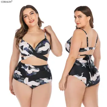 

2019 New Sexy Women Bikini Set Chinoiserie Print Swimming Suit Two Piece Plus Size Swimmingsuit Fashion Omni-Dry Beachwear