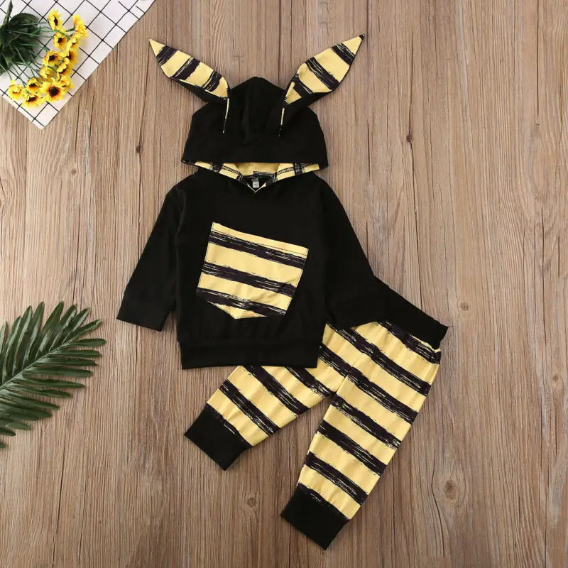  Baby Boy Clothes Hoodie + Striped Pants 2Pcs Outfits Set