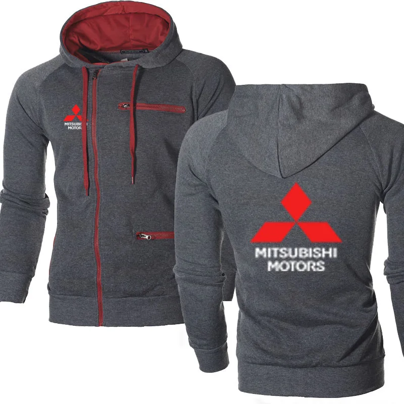 Мужские толстовки с капюшоном с логотипом Mitsubishi, повседневные флисовые теплые толстовки с капюшоном в стиле хип-хоп Харадзюку с длинным рукавом, мужская куртка на молнии