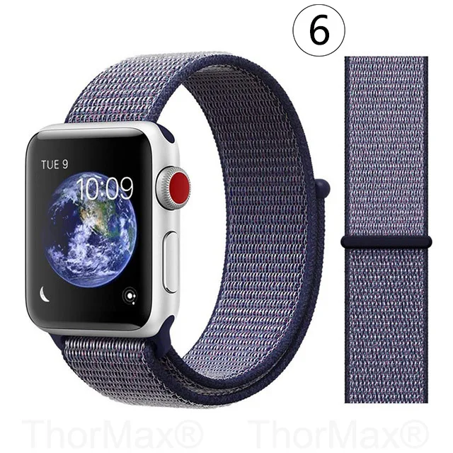 6-Midnight Blue Ремешок для часов Apple Watch 4 серии 5 4 3 мягкий легкий дышащий нейлоновый спортивный ремешок 38 мм 42 мм 40 мм 44 мм Ремешки для наручных часов - Цвет ремешка: 6-Midnight Blue