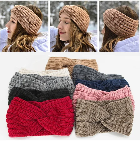 Winter Warm Knitted Twist Headband for Women Wool Crochet Knot Turban Headwrap Ear Warmer Hairbands Female Hair Accessories