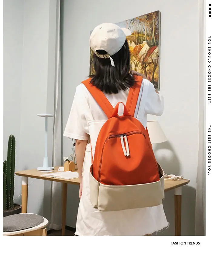 DALFR Ladies Canvas Backpack Stitching Large Capacity High Quality Student Casual Wild Travel Backpack Girls Zipper Schoolbag