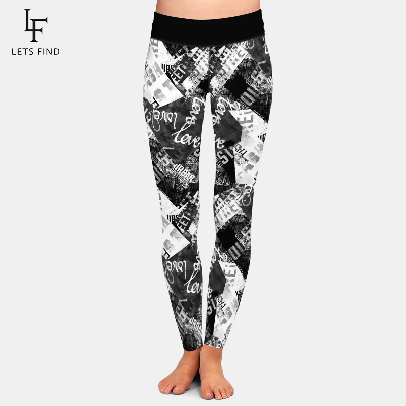 LETSFIND Brand Fashion Winter Women Plus Size Pants 3D Doodle Letter Element Digital Printing High Waist Soft Workout Leggings legging Leggings