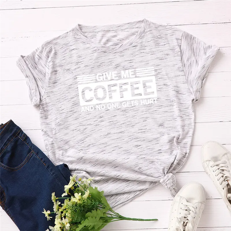 Модная женская футболка размера плюс, забавная футболка с надписью Give Me coffee, женская футболка с круглым вырезом и коротким рукавом, топы, S-5XL