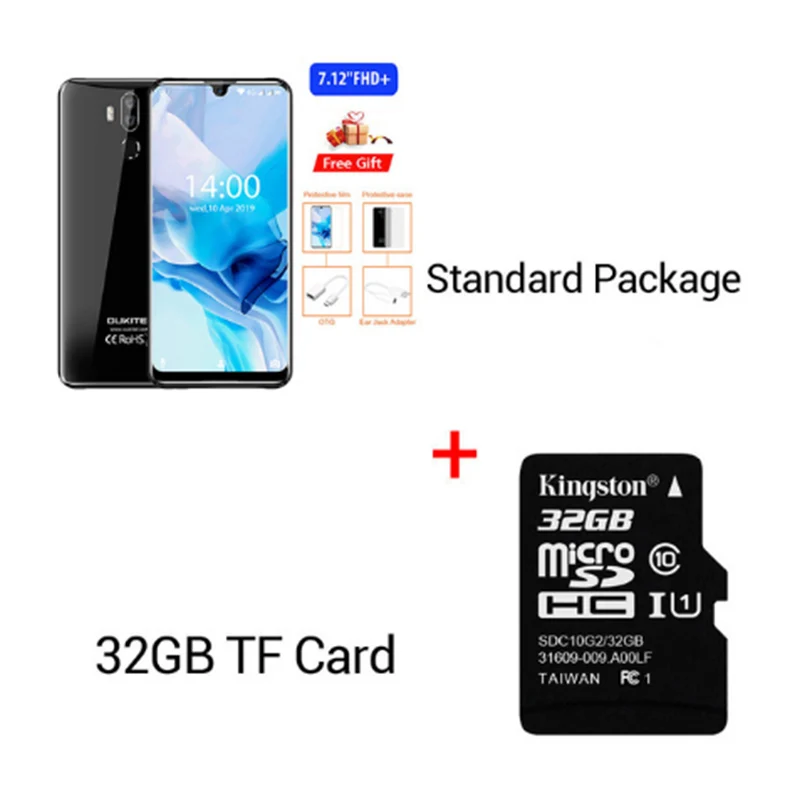 OUKITEL K9 водослива 7,1" FHD+ 1080*2244 16MP+ 2MP/8MP мобильный телефон 4GB 64GB Face ID смартфон 6000mAh 5 V/6A Быстрая зарядка OTG - Цвет: Black N 32GB Card