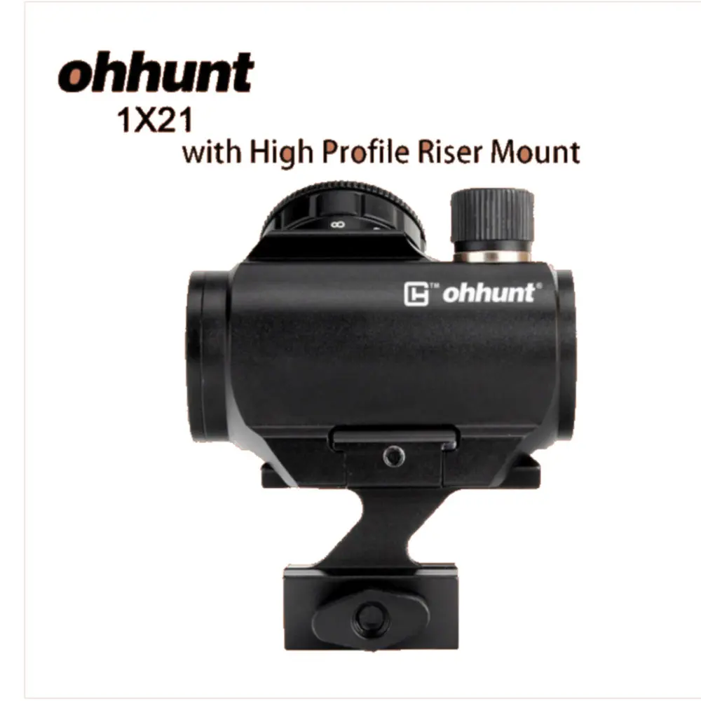 Ohhunt тактический, компактный 1X21 Red Dot Sight 3 MOA Scope с быстросъемной планка пикаттини рейку крепление для охотничьей винтовки - Цвет: High Riser Mount