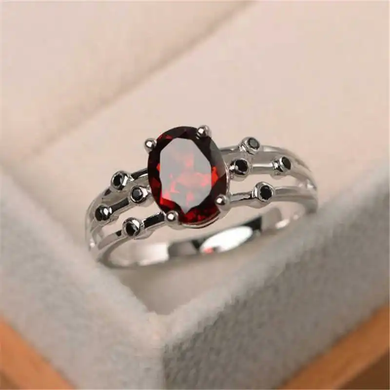 Ruby Кольцо с камнем рождения, ювелирные изделия Sz 6-10 для женщин, обручальное кольцо - Цвет основного камня: Ruby