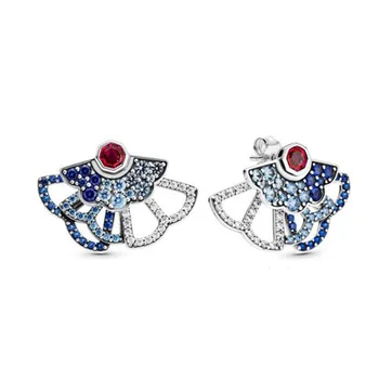 

Blue & Pink Fan Statement Stud Earrings Women Jewelry Gift Cubic Zirconia New 2020 China Pre-autumn Silver Zircon Party Trendy