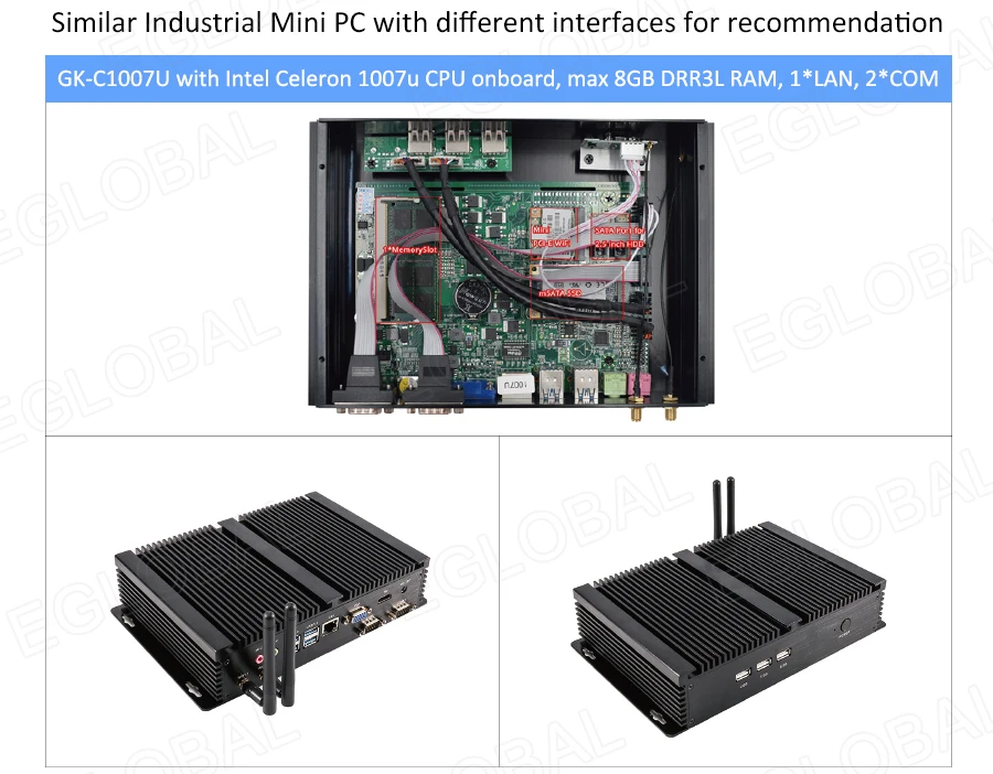 Elevate Your Workspace with Eglobal Industrial Mini PC - Intel Core i3/i5, 2 RJ45 LAN, 2 HDMI, Linux Desktop Computer, 6 RS232 COMs, 8 USB, Windows Ready Description Image.