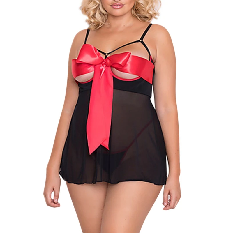 Women Bow Lace Exotic Sets Ladies Nightdress Set Sexy Nightgown Plus Size Babydoll Set Sleepdress Nightwear Lingerie Thong