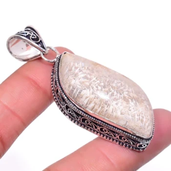 

Fosil Coral Antique Pendant Silver Overlay over Copper , 59 mm, P5437