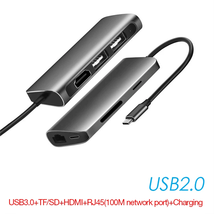 USB2.0 UTHAI C44 type-C USB3.0 Мульти адаптер концентратор USB-C к HDMI 4 к SD TF кардридер RJ45 Ethernet конвертер для MacBook Pd зарядки - Цвет: USB2.0