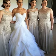 Прозрачное кружевное платье подружки невесты длинное с аппликацией свадебное платье без рукавов серое платье для выпускного подружки невесты для женщин