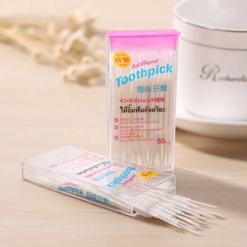 50pcs Portable Double Head Brush Tooth Picks Floss Pick Plastic Interdental Toothpick Brush Dental Picks Oral Care