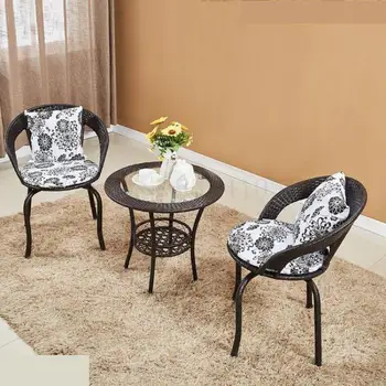 

Balcony open-air small table and chair three-piece cane chair coffee table coffee combination leisure outdoor net red chair