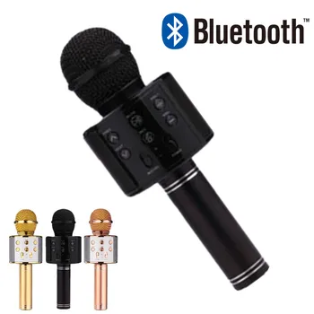 

WS858 Bluetooth microphone Handheld WirelessUSB professional condenser Karaoke Player Speaker Record Music KTV studio recording