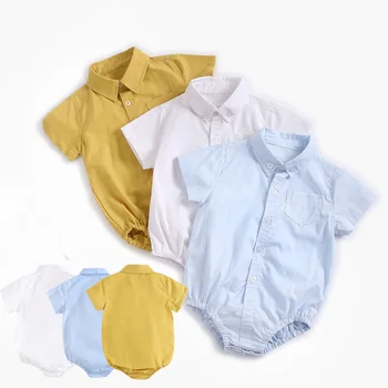 

0-36M Newborn Rompers Baby Boy Short Sleeves Lapel Formal Gentleman Shirt Infant Jumpsuit for Birthday Party Body Lapel Rompers