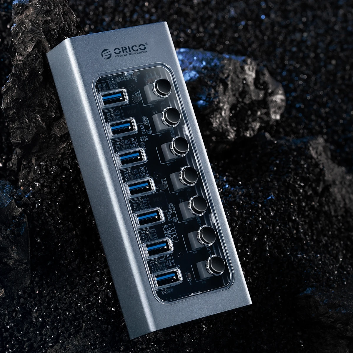 USB com interruptores ligados e desligados, Suporte