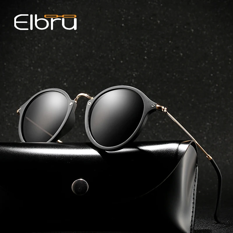 Elbru Retro Classic Vintage Round Polarized Sunglasses Women Men Brand Designer Sun Glasses Metal Frame Black lens Eyewear | Аксессуары