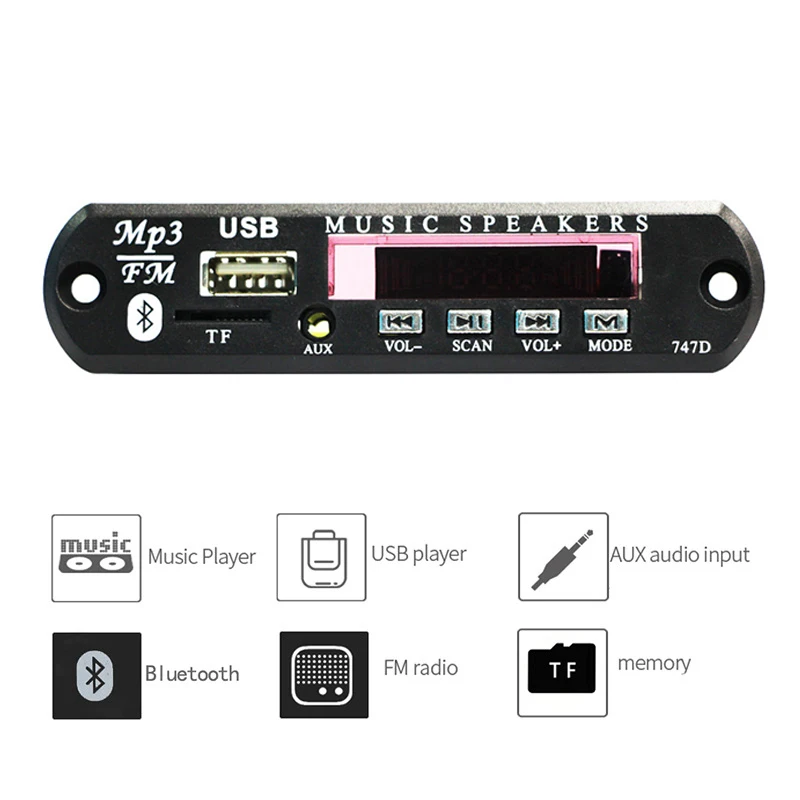 

Wireless FM Receiver 5V 12V Car MP3 Player Decoder Board Audio Module Radio Wma FM TF USB 3.5mm AUX Speakers Bluetooth Board