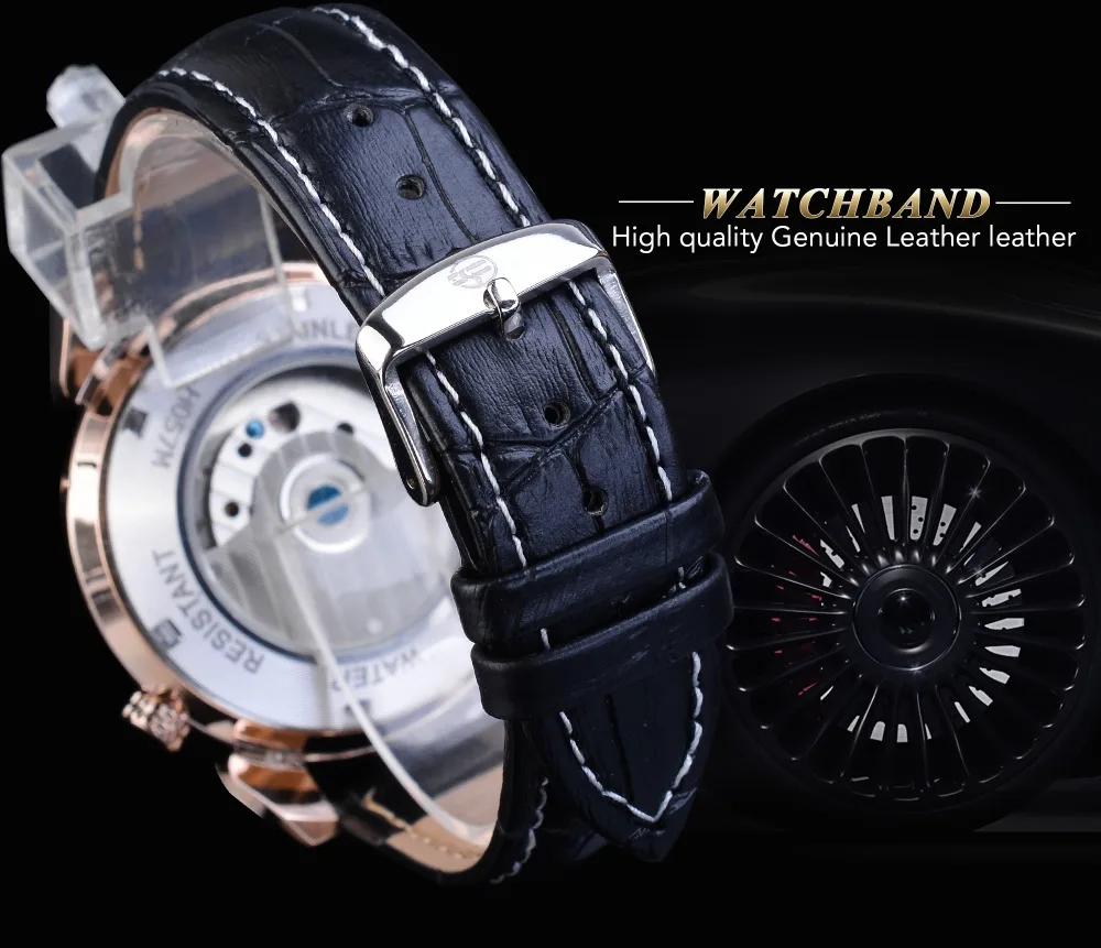 Forsining Rose Golden Tourbillon Мужские деловые часы Автоматические Большие Аналоговые часы с датой из натуральной кожи деловые спортивные часы Relogio